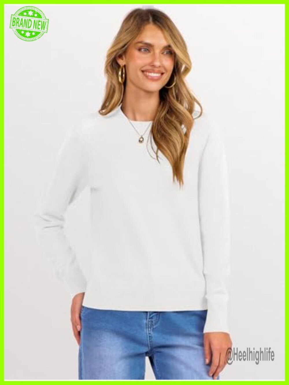 Women's Long Sleeve Crew Neck Lightweight Sweater Top - Picture 3 of 6